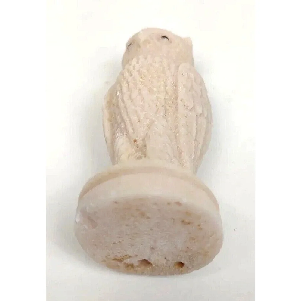 Sand Quartz Owl Figurine Pink w Dark Eyes 3
